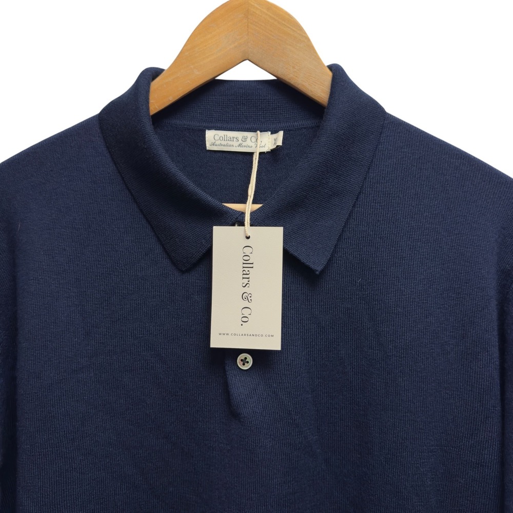 Collars & Co. NEW Men's Sz XL Navy Blue Polo Sweater Australian Merino Wool Knit